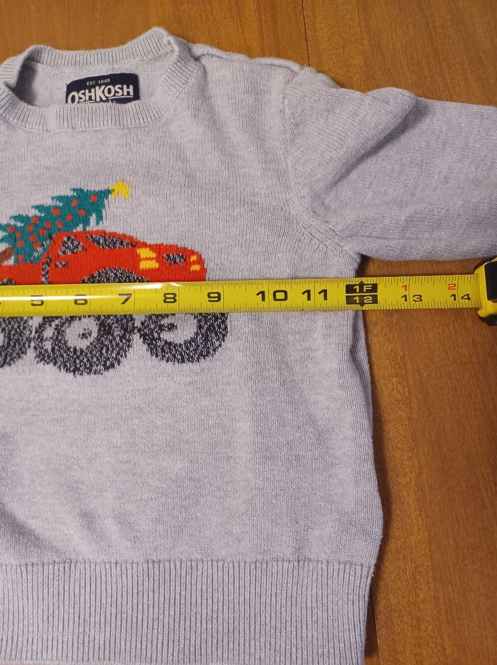 OshKosh B'Gosh Christmas Sweater Boys 3T Gray Red Monster Truck Tree Holiday